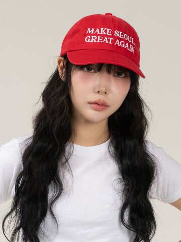메이크 서울 그레이트 워시드 코튼 볼캡 (레드)