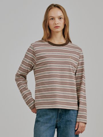 스트라이프 롱슬리브 티셔츠 -베이지 / Stripe Long Sleeve T-Shirts - Beige


