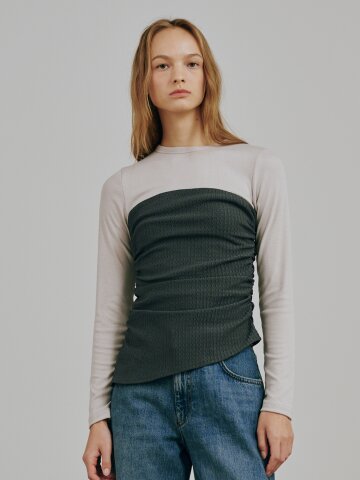 뷔스티에 탑 +롱슬리브 셋트 - 그레이 / Bustier Top + Long Sleeve Set - Gray





