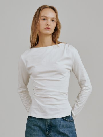 보트넥 드레이프 티셔츠 - 화이트 / Boatneck Drape T-shirts - White





