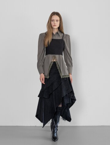 IT_Multi-layered hem skirt_BLACK