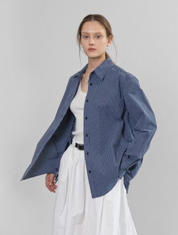 IT_Lattice ribbon shirt_NAVY