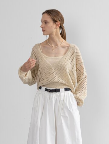 IT_Waffle knit two-piece top_BEIGE