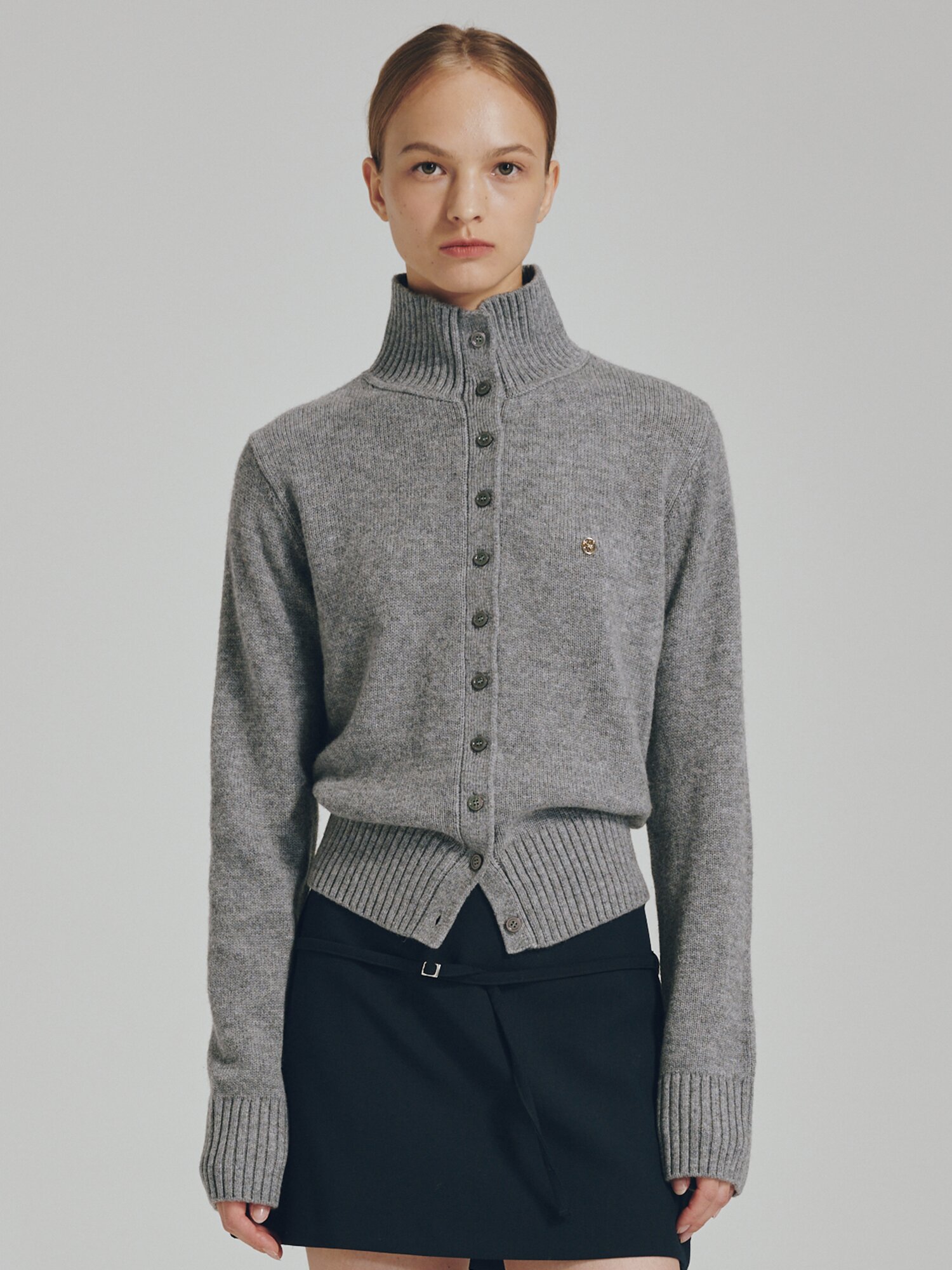터틀넥 울 가디건 - 멜란지 그레이 / Tultleneck Wool Cardigan - M. Gray
