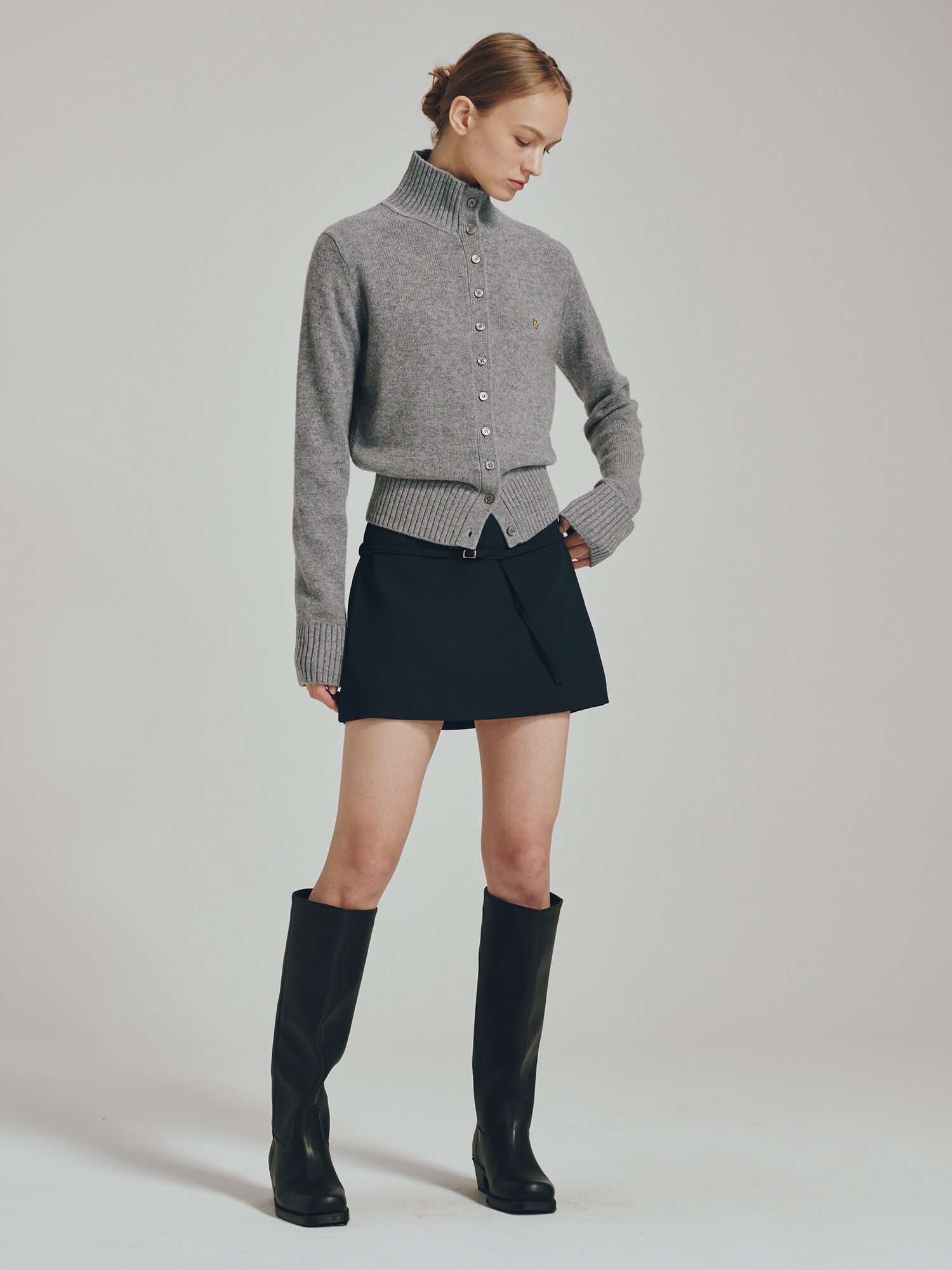 터틀넥 울 가디건 - 멜란지 그레이 / Tultleneck Wool Cardigan - M. Gray