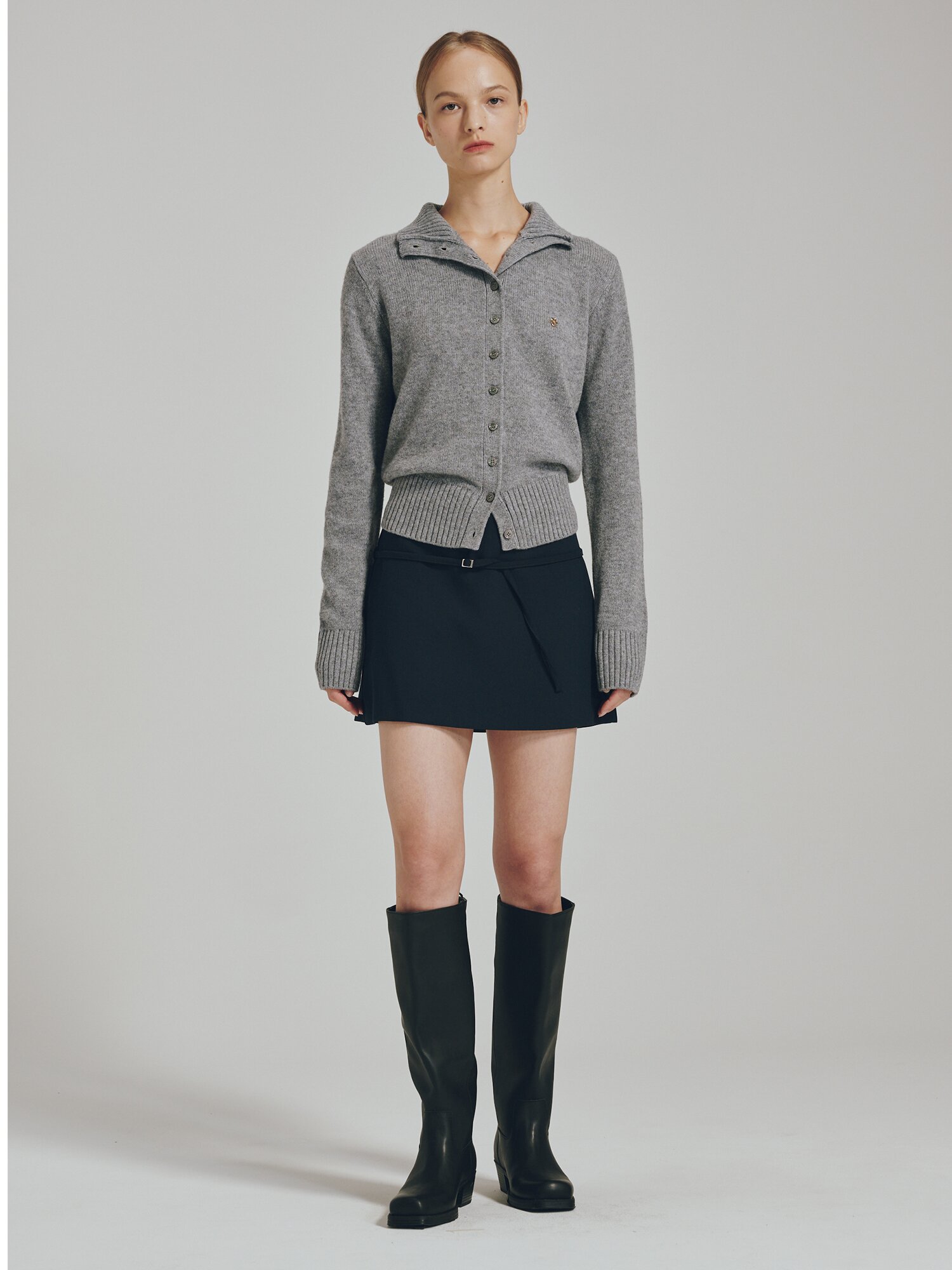 터틀넥 울 가디건 - 멜란지 그레이 / Tultleneck Wool Cardigan - M. Gray