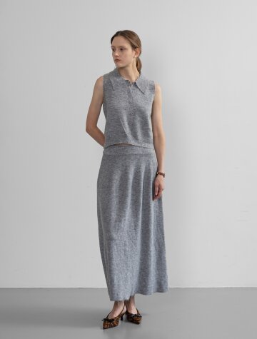 IT_Collar knit vest and skirt set_GRAY