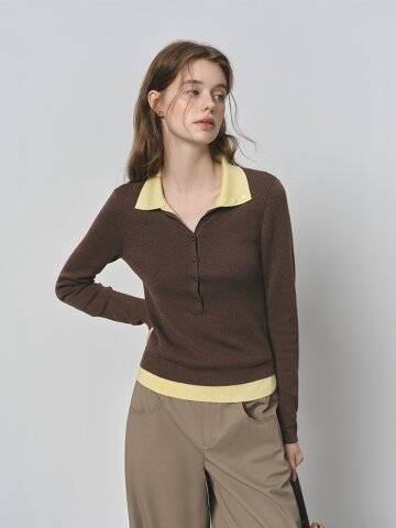 WD_Button fake two-piece knit top_2color