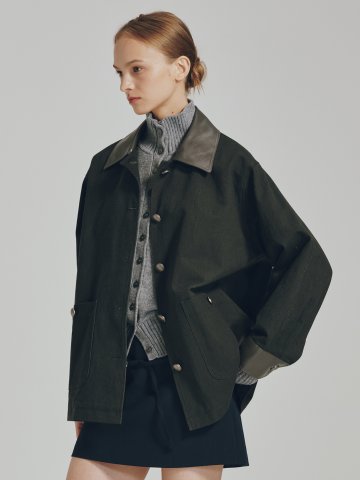 코튼 레더 워크 자켓 -  다크 그레이 / Cotton Leather Work Jacket - Dark Gray
