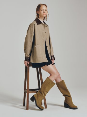 코튼 레더 워크 자켓 - 베이지 / Cotton Leather Work Jacket - Beige
