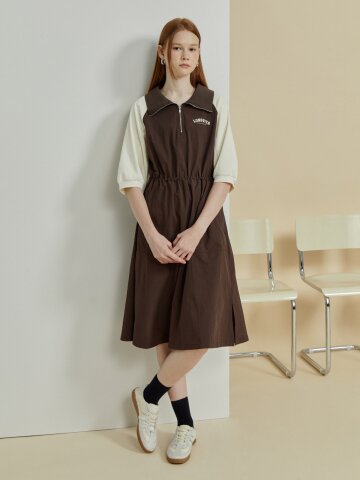 랭글런 하이넥 집업 롱 원피스 