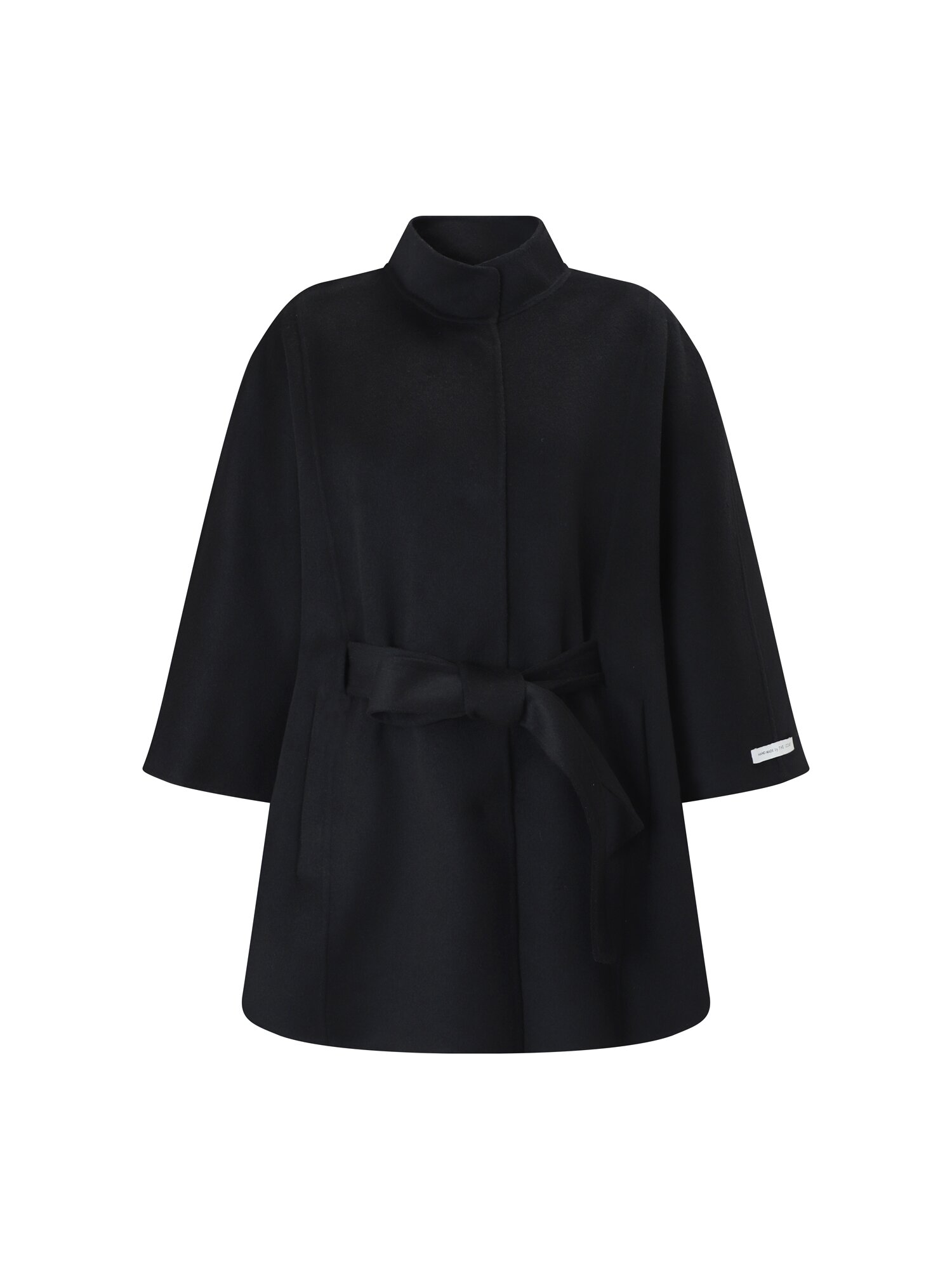 울 벨티드 하이넥 핸드메이드 케이프 코트 (BLACK)