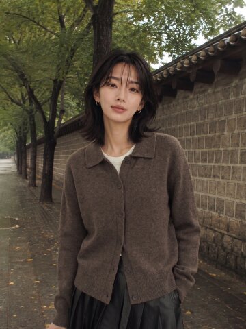 골지 칼라넥 버튼 가디건 