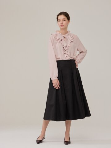 [코엣] 플리츠 롱 스커트 블랙