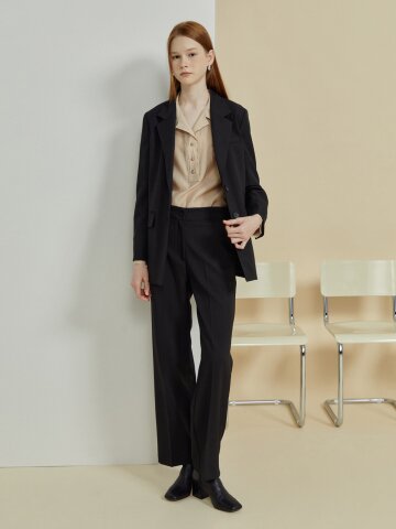 백 밴딩 노 턱 레귤러핏 슬랙스 