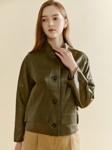 밴드넥 시티페이스 레더 재킷 