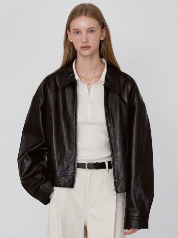 2Way Leather Crop Jacket - Black