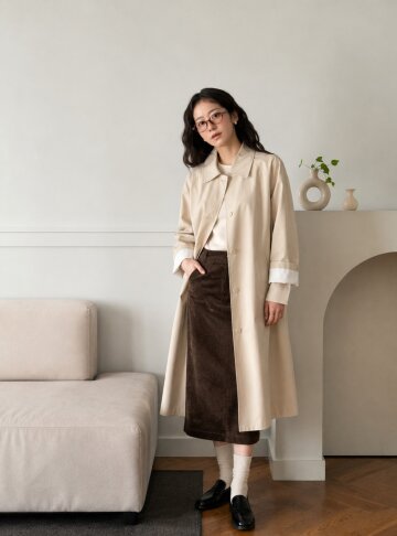 [09/02일 예약배송]Basic Suede Long Skirt - KhakiBrown
