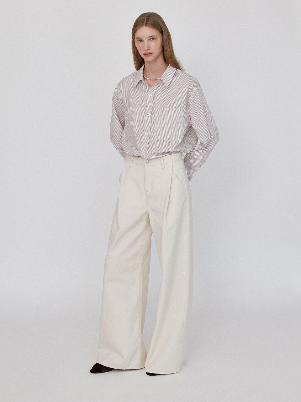 Cotton Wide One Tuck Pants - Cream