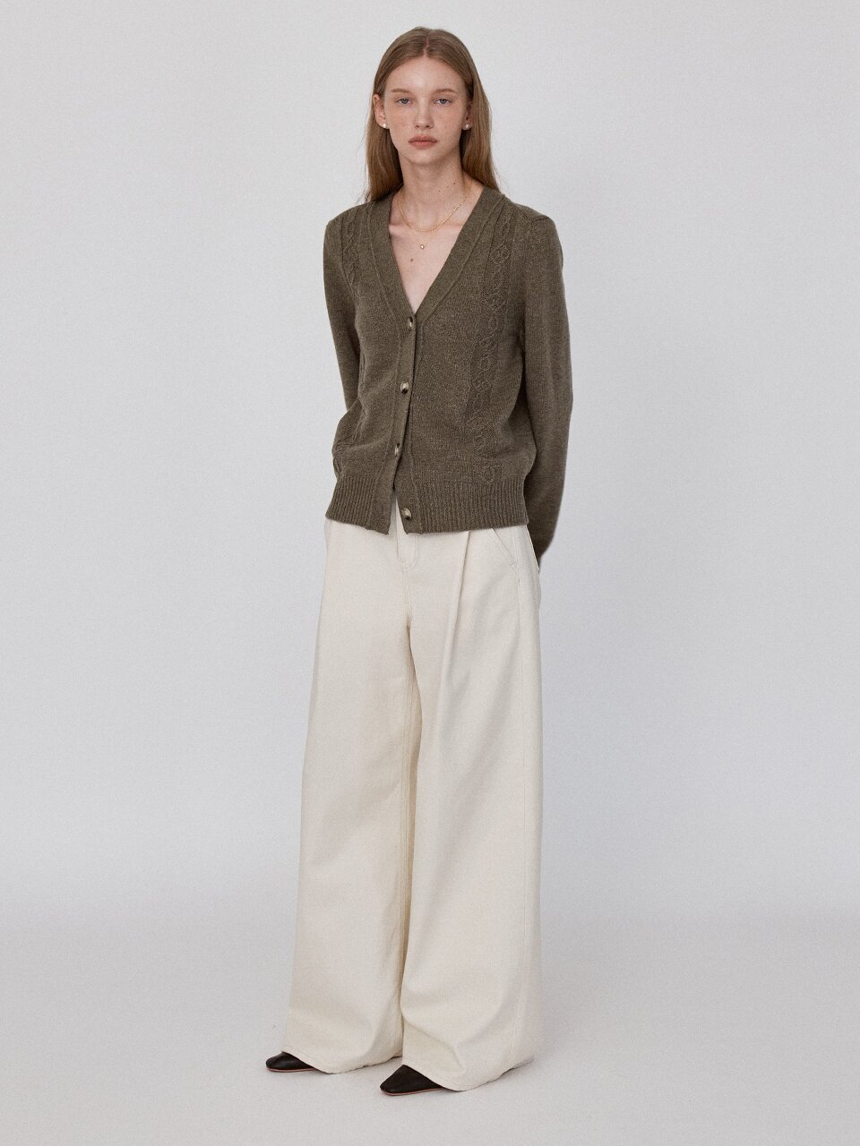 Cotton Wide One Tuck Pants - Cream