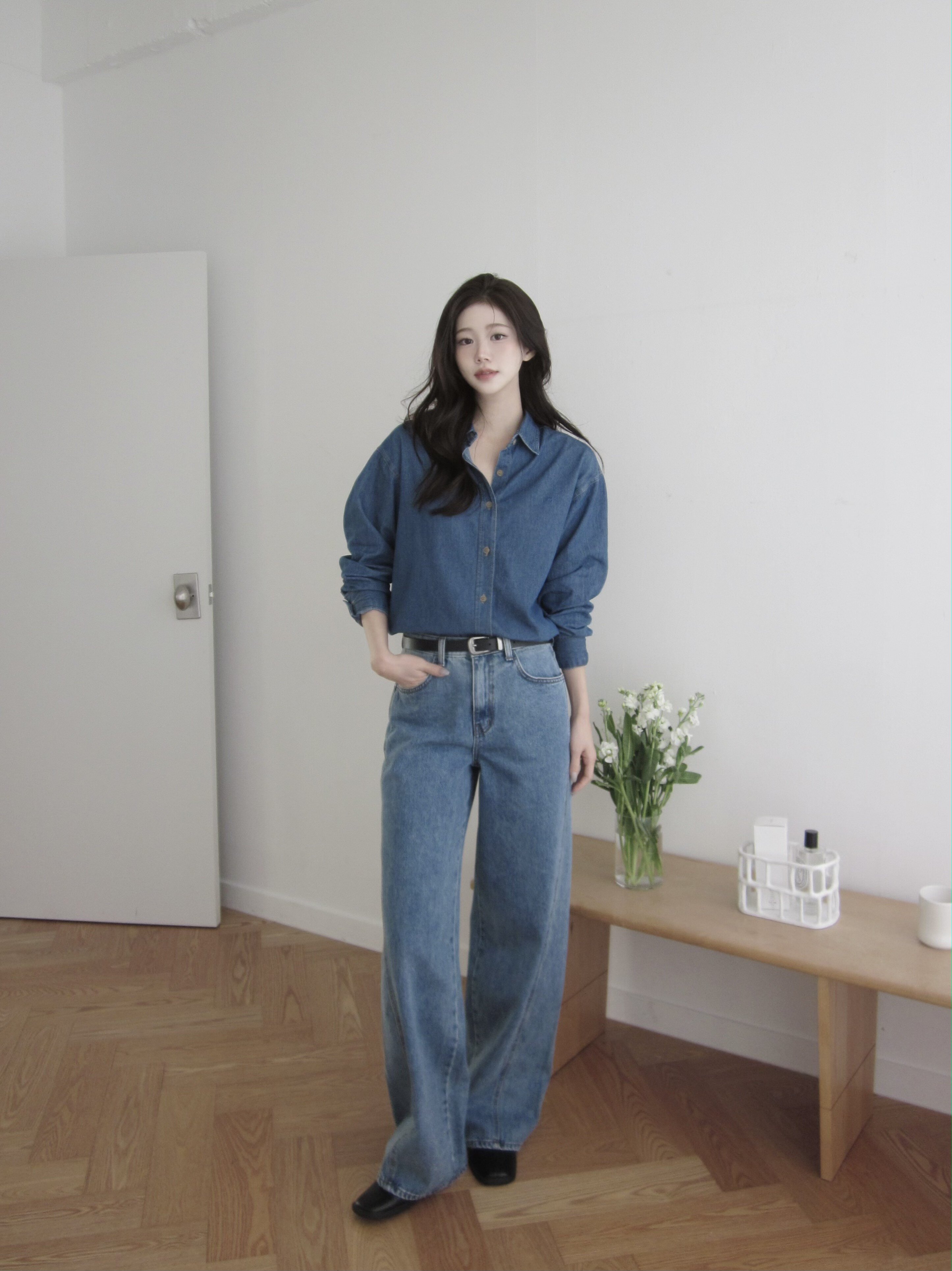 Shape Curved Denim pants - Deep Blue