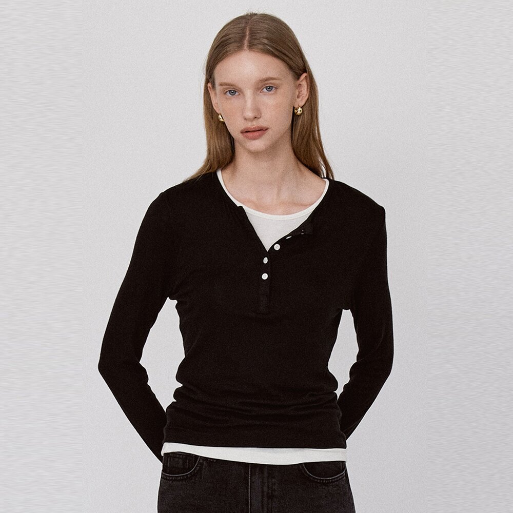 Basic Layered Panel T-Shirt - Black