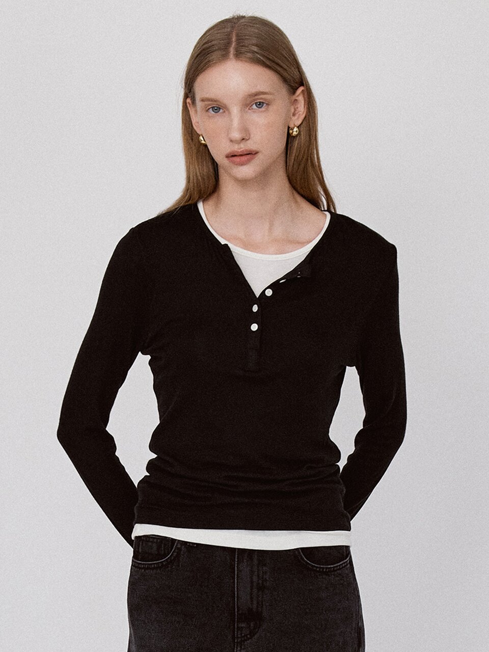 Basic Layered Panel T-Shirt - Black