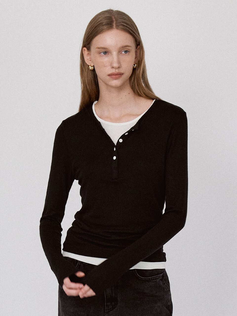 Basic Layered Panel T-Shirt - Black