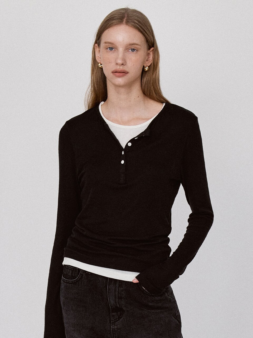 Basic Layered Panel T-Shirt - Black