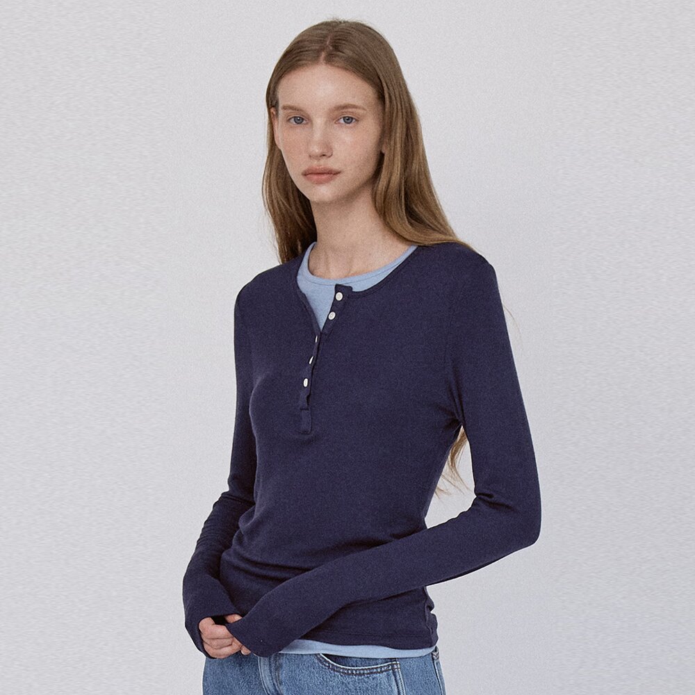 Basic Layered Panel T-Shirt - Navy