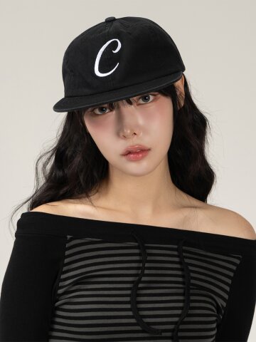 C 로고 6패널 플랫 바이저 캡 (블랙)