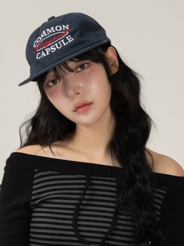 오발 로고 6패널 플랫 바이저 캡 (네이비)