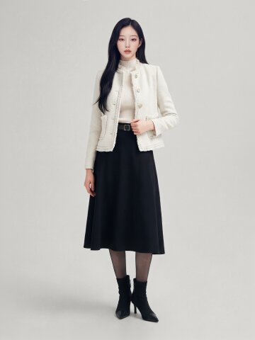 울 사틴 플레어 스커트 