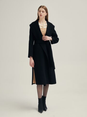 울 캐시미어 숄 칼라 핸드메이드 코트 