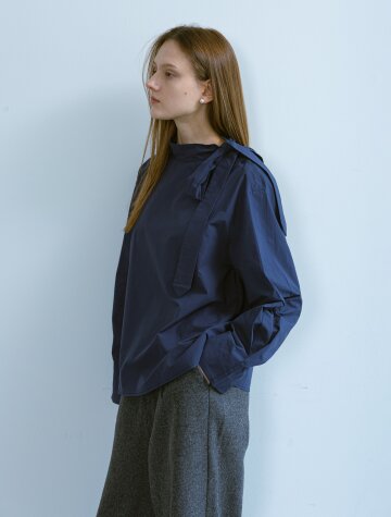 BA_Neck bow losse blouse_NAVY