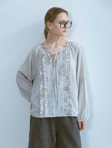 BA_Ribbon pleated blouse_GRAY