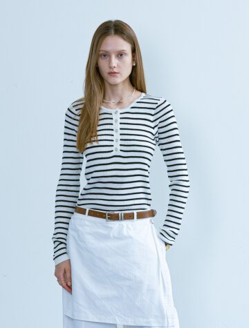 BA_Striped fake two-piece knit top_2color