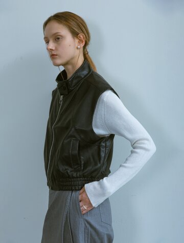BA_Turtleneck leather vest_BLACK