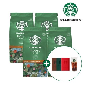 [스타벅스] 분쇄원두 200g 4개 (하우스 블렌드) + 스타벅스 아이스컵&노트 증정