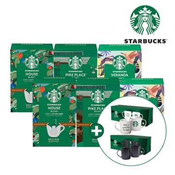 [스타벅스] 드립백 미디엄 5T 6종 (하우스블렌드,파이크 플레이스,베란다 블렌드) 6박스 + 스타벅스 머그 2P SET 랜덤 증정