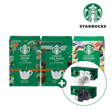 [스타벅스] 드립백 미디엄 5T 3종 (하우스블렌드,파이크 플레이스,베란다 블렌드) 3박스 + 스타벅스 머그 2P SET 랜덤 증정