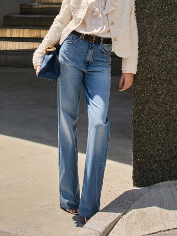 백 밴딩 세미 와이드핏 데님팬츠 