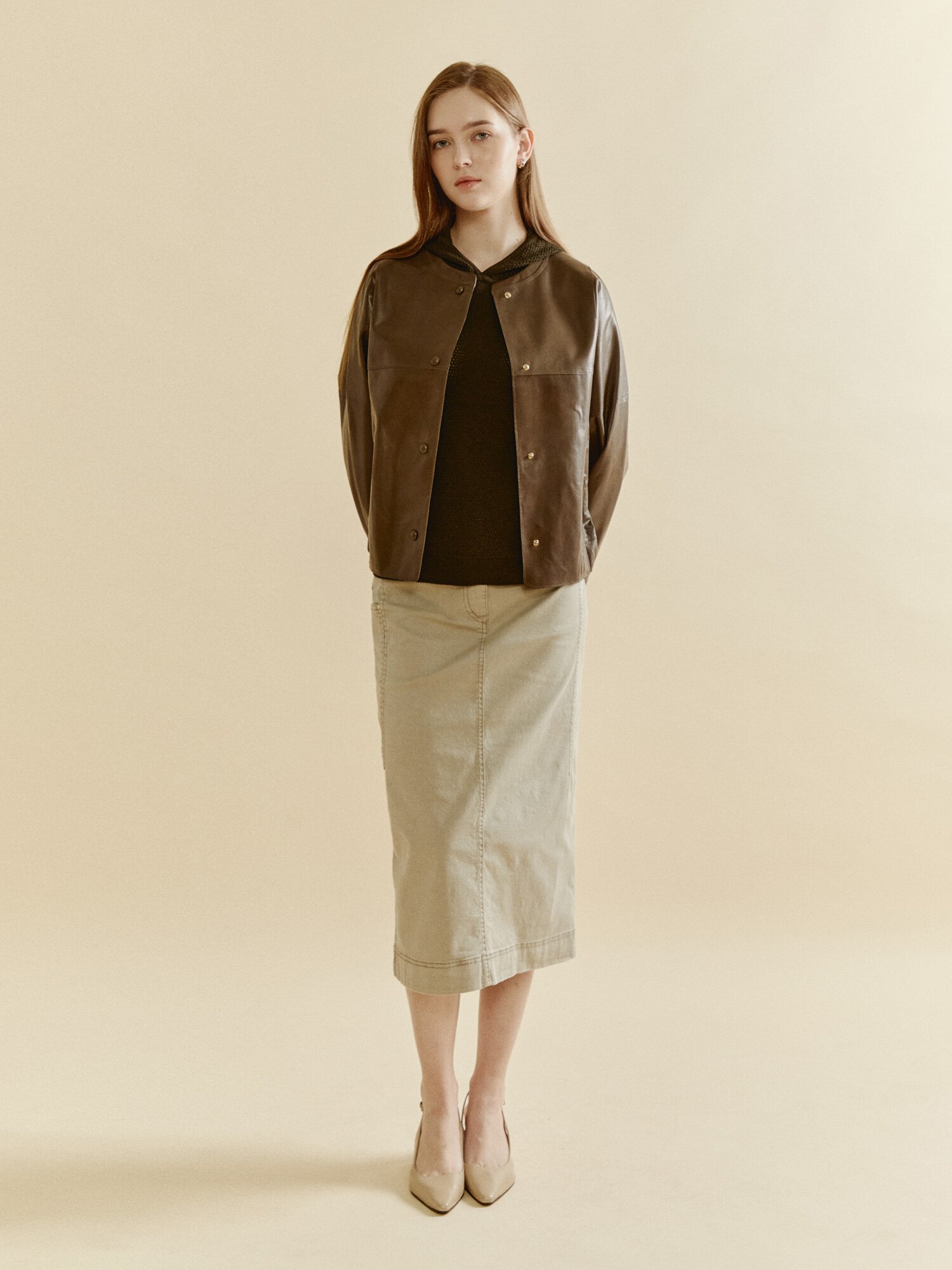 모던 바텍 라운드 레더 재킷 (DARK BROWN)