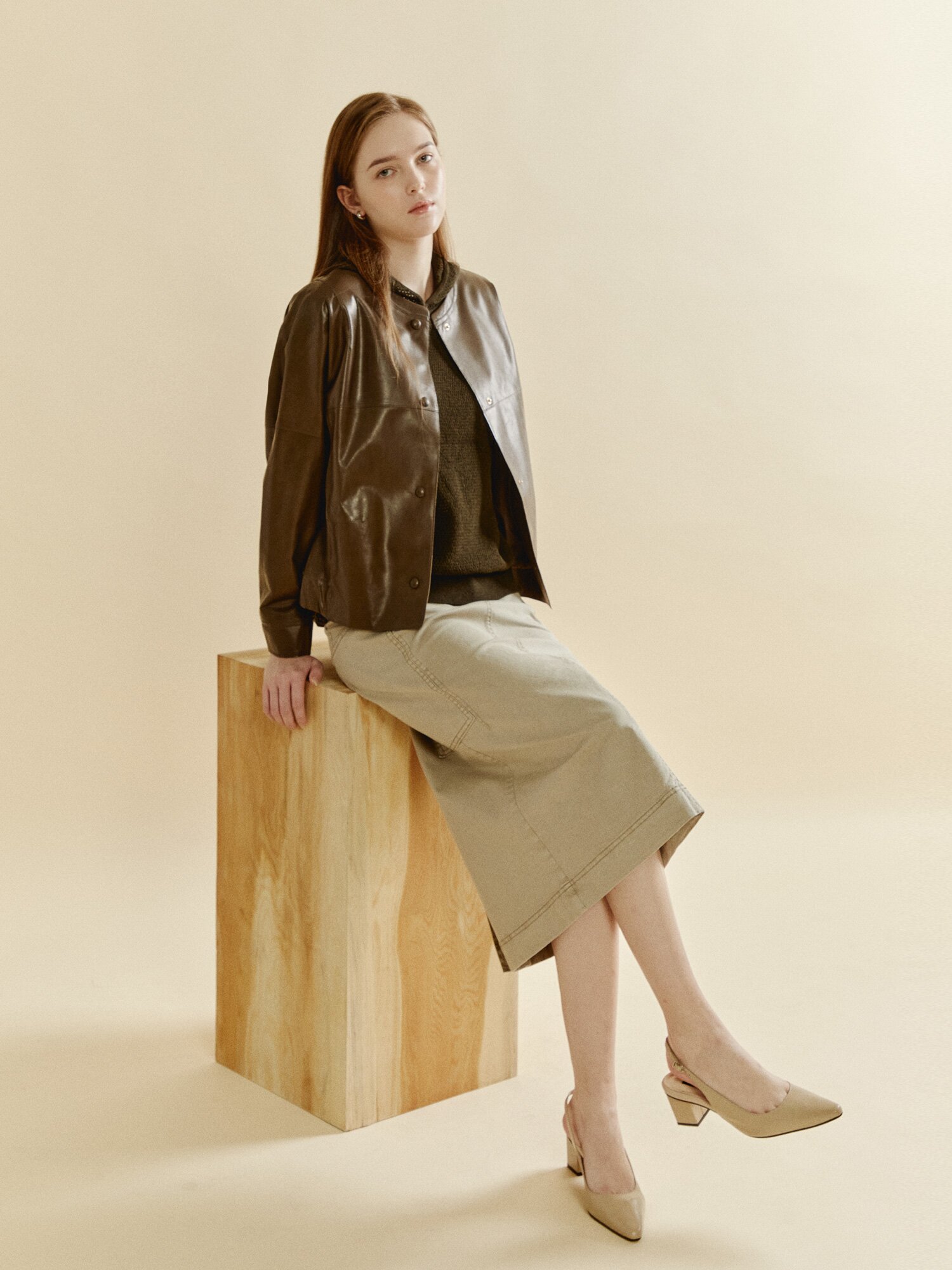 모던 바텍 라운드 레더 재킷 (DARK BROWN)