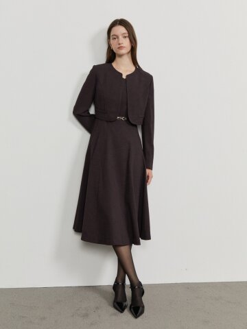 텍스처 라운드넥 원피스 +재킷 세트 