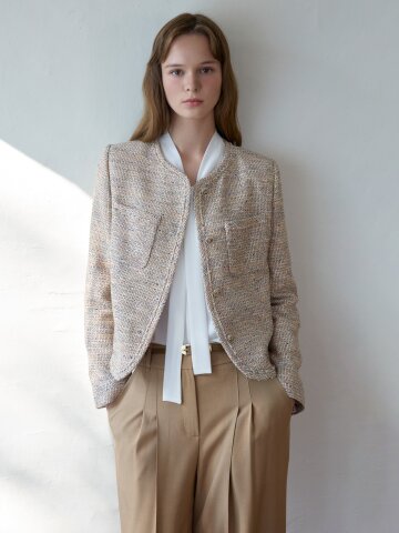 멀티 컬러 투 포켓 트위드 재킷 