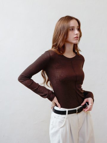 울 텐셀 핀턱 라운드티셔츠