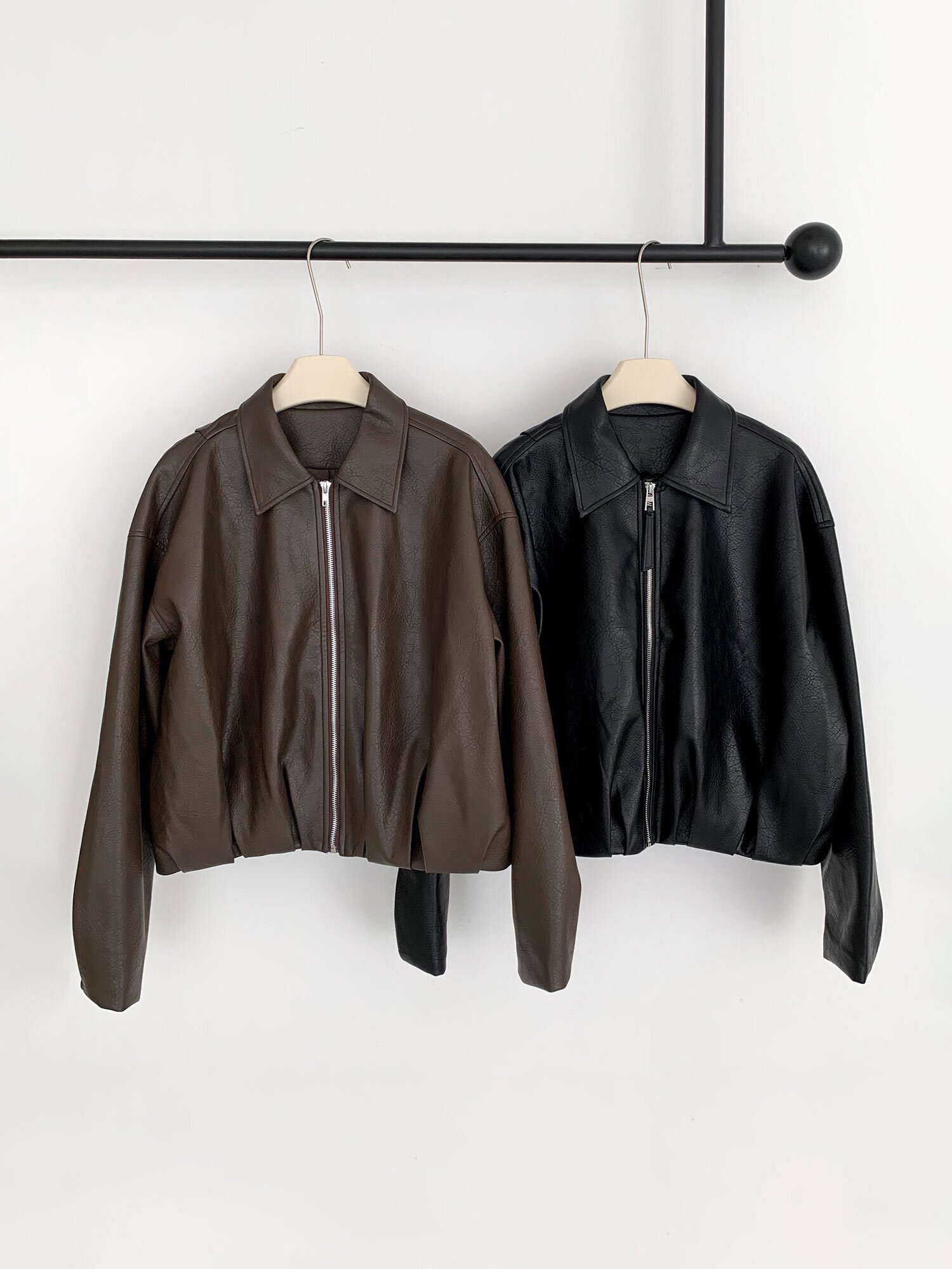 페이크 레더 셔링 집업 자켓 (2colors)