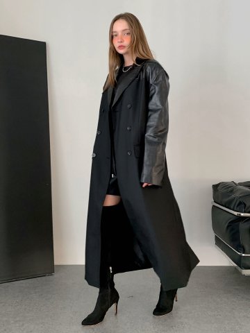 오버핏 블랙 더블 롱 자켓