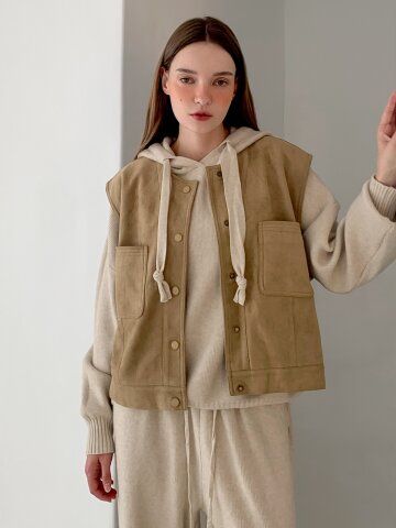 스웨이드 포켓 버튼 베스트 (2colors)